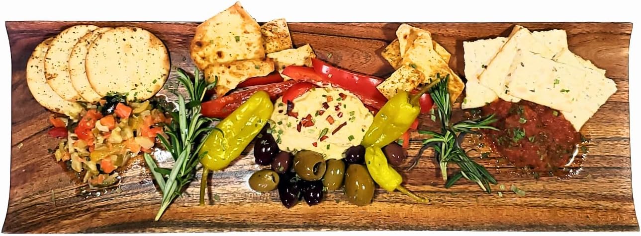 Acacia Charcuterie Board with Drip Edge & Handle - Wood Cheese Board - Decorative Wooden Serving & Cutting Board - Housewarming, Mothers Day, New Home & Wedding Gifts (18” x 6”)