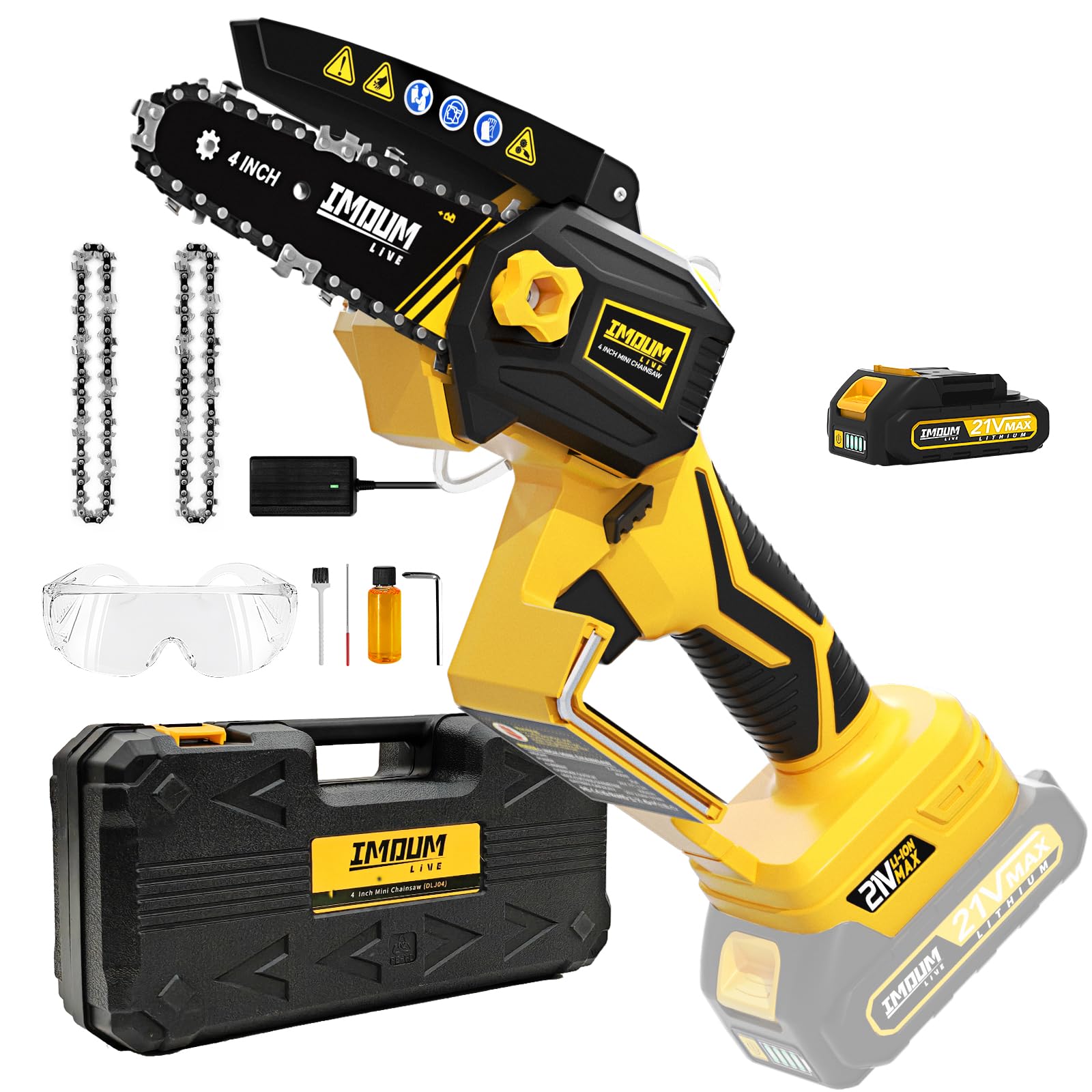 Mini Chainsaw Cordless Battery Powered, Electric Hand Held Small Powerful 4'' Chain Saw with Brushless & Auto Oiling Portable and Easy for Trimming Pruning Trees Shrubs Limbs (1 Battery, Oil Included)