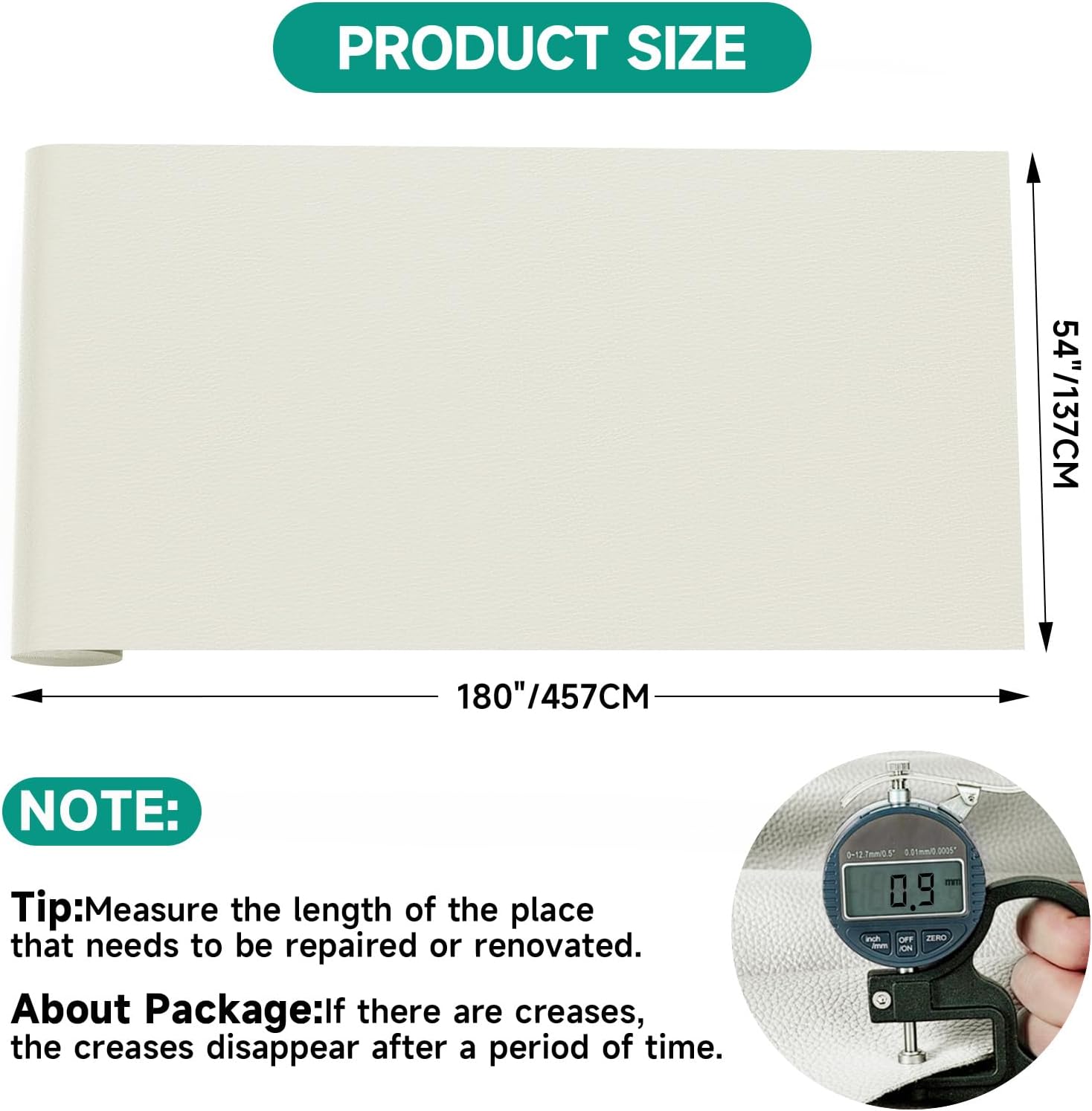 Marine Vinyl Fabric, 0.9MM Thick Soft Smooth Waterproof Synthetic Fabric Material Tube Packaging, Outdoor Boat Automotive, DIY and Crafting Pleather (White, 5Yd (54'' X 180'' inch))