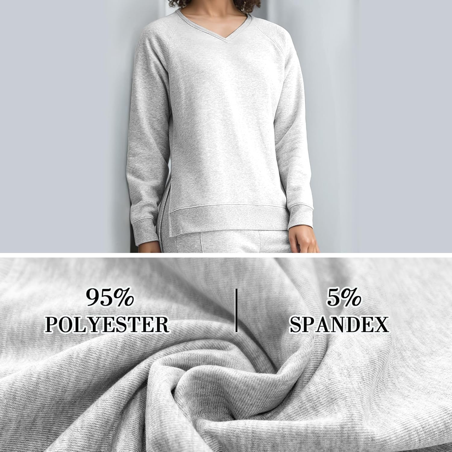 Women's Long Sleeve Sweatshirt, V Neck Pullover Tops with Side Slits Loose Fit Front Short Back Long Outfits - Image 6