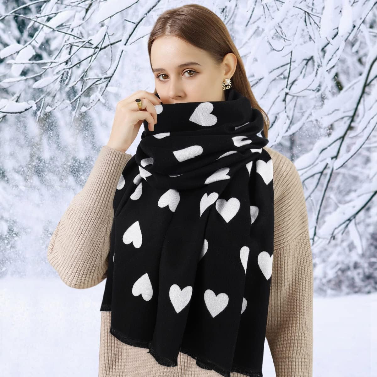 GERINLY Sweet Scarf with Festival Print Warm Neck Wraps for Women Chic Holiday Gift Favor - Image 2