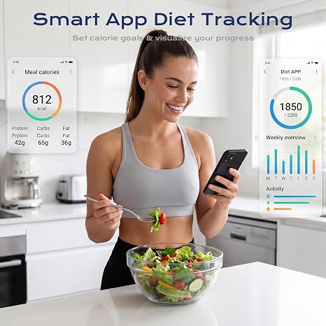 Smart Food Scale with Nutritional Calculator, Free APP with 30 Nutrients Tracking, Calorie, Macro, Works with App for Daily Reports, Digital Kitchen Scale for Meal Prep Weight Loss Coffee Making, 22lb