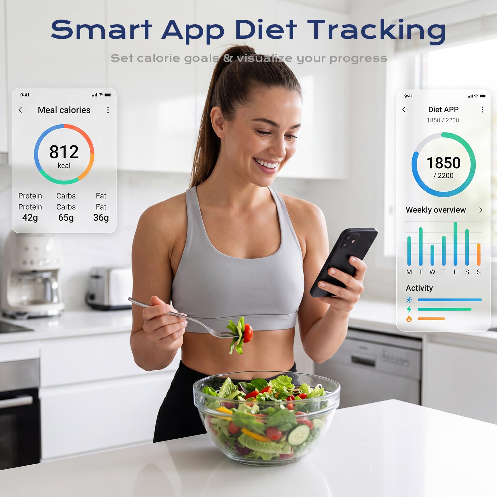 OBEST Balance de Cuisine Numérique avec Suivi de 30 Nutriments, 10kg/1g | Balance Intelligente avec Calcul Calories, Bluetooth Balance Alimentaire pour Perte de Poids, à Ecran LCD, Tara Fonction