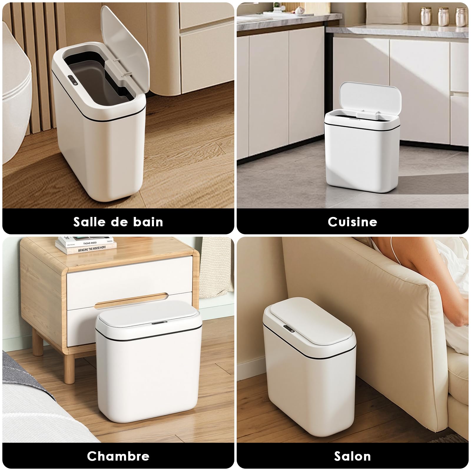 Cubo de Basura Inteligente Silencioso Cubo Basura Automatico Carga USB Cubos Basuras con Sensor Papelera Inteligente Papelera Baño con Sensor para Cocinas, Oficinas, Salones y Baños