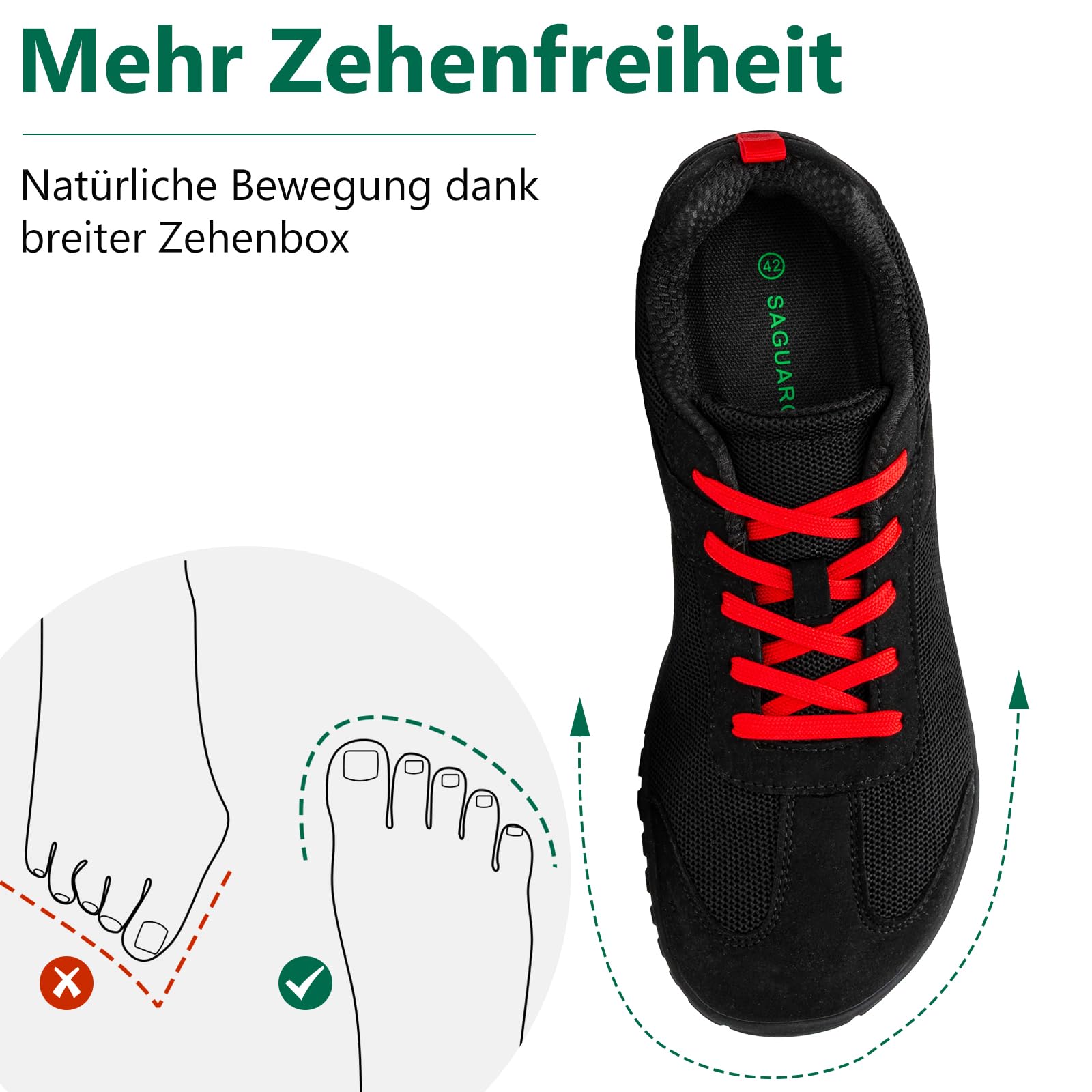 SAGUARO Herren Barfußschuhe Atmungsaktiv Barfuß-Sneaker mit Breiter Zehenbox & Zero-Drop Solhe, Gr.39-48