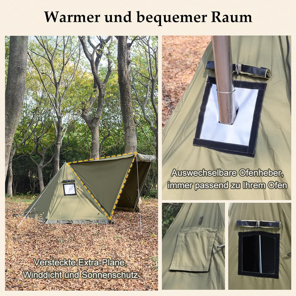 TOMOUNT Minilite Tente d'Intérieur en Coton avec Trou de Poêle pour 1 Personne - 4 Ans, pour Camping, Randonnée, Trekking