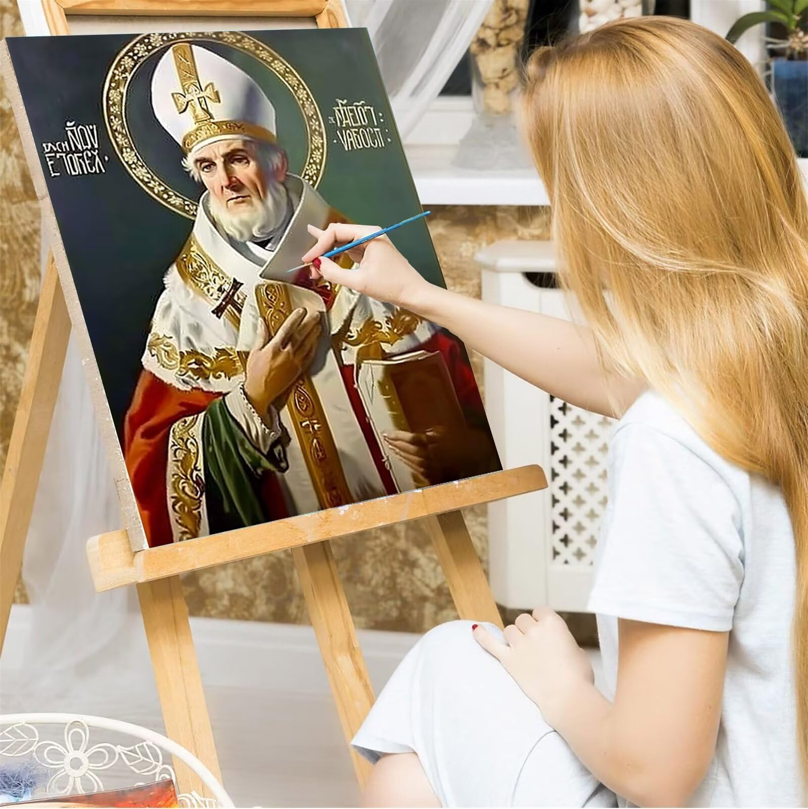 Peepezo Dipingere con i numeri, per adulti, Vescovo, set fai da te per adulti, pittura con i numeri, XXL, Cerimonia, pittura a mano, kit oleoso, tela senza pieghe 60x80cm (Con Scatola)