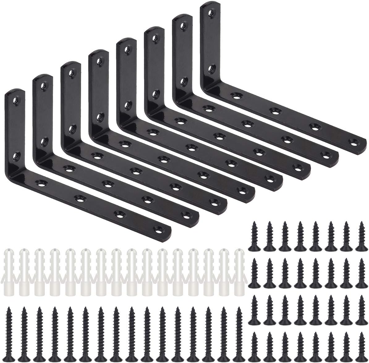 Corner Brackets 5 Inch X 3 Inch, Shelf Bracket Heavy Duty Black Steel L Corner Brace, Right Angle Shelf l Shaped Brackets, Metal Hinges for Furniture Shelves, 8 PCS