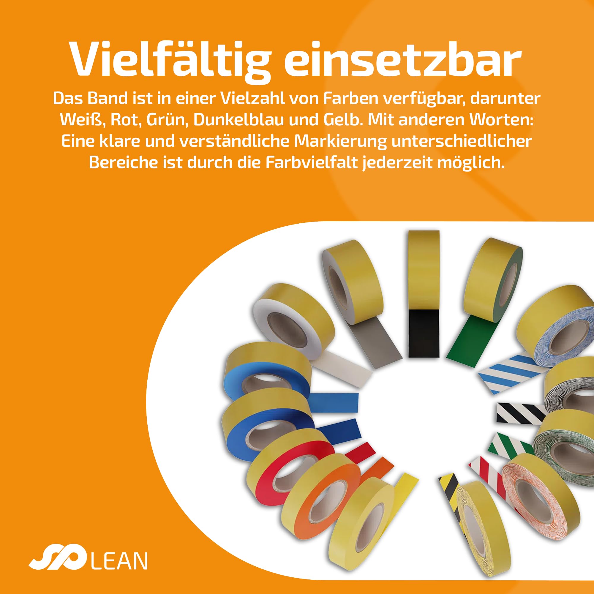 spLEAN INFLOORMA PRO Bodenmarkierungsband 50 m, Breite 75 mm, schwarz/gelb, Markierungsband selbstklebend, für Innenbereich, geeignet für mäßigen Staplerverkehr
