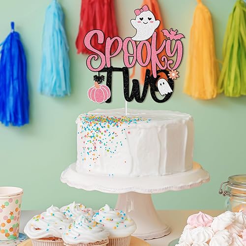 Miniatura 2 de Spooky Two Halloween Happy 2nd Birthday Cake Topper  Boo I'm Two Spooky Ghost Pink Glitter Cake Topper  Feliz segundo cumpleaños fiesta para niña