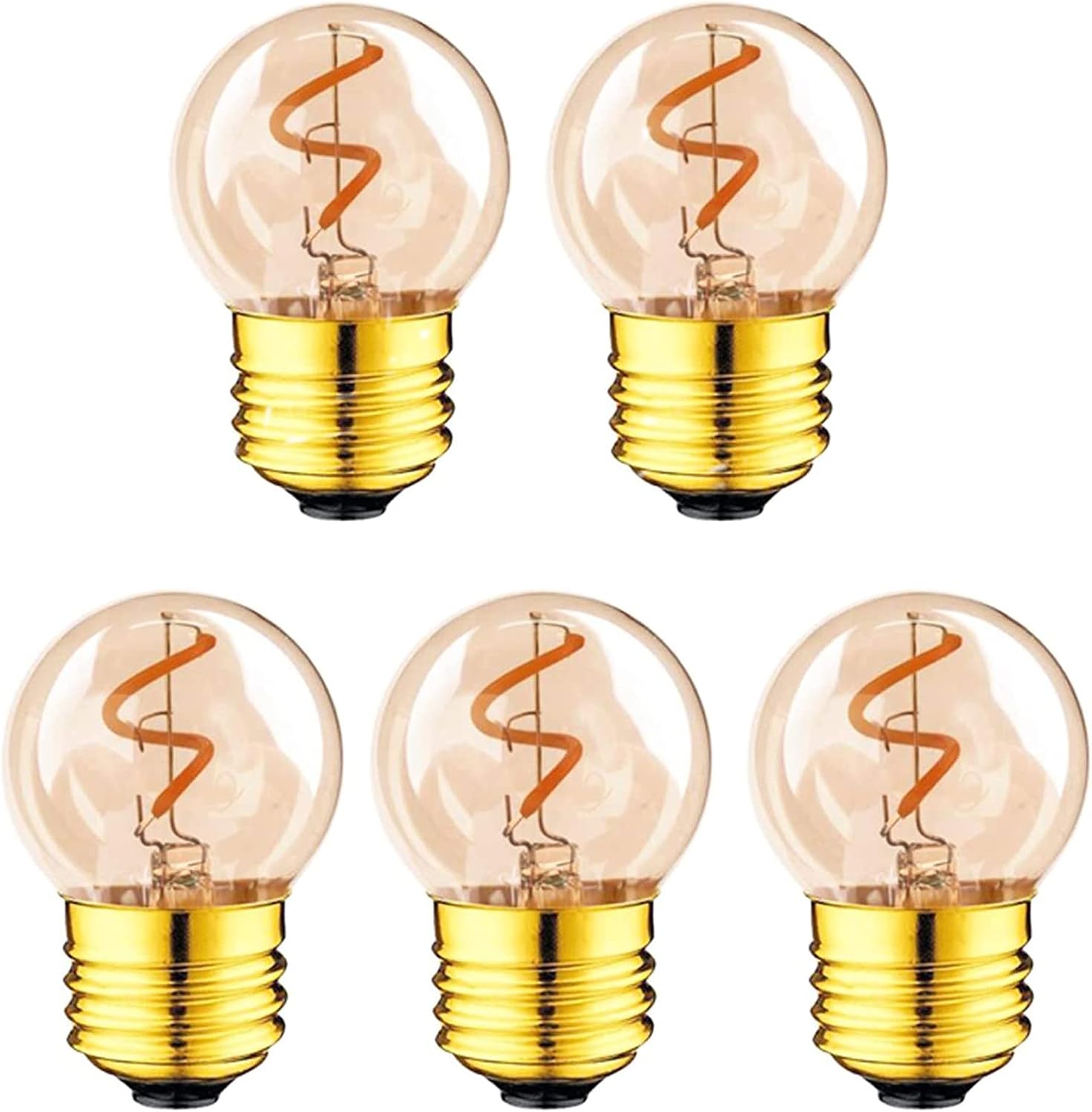 2W G40 LED Filament Light Bulb Dimmable(5-Pack)- E26 Mini Led Bulb 120V 20W Equivalent LED Edison Light Bulb 2200K Warm White Decorative Lights Bulb Amber Glass Outdoor Lighting for Bar Home
