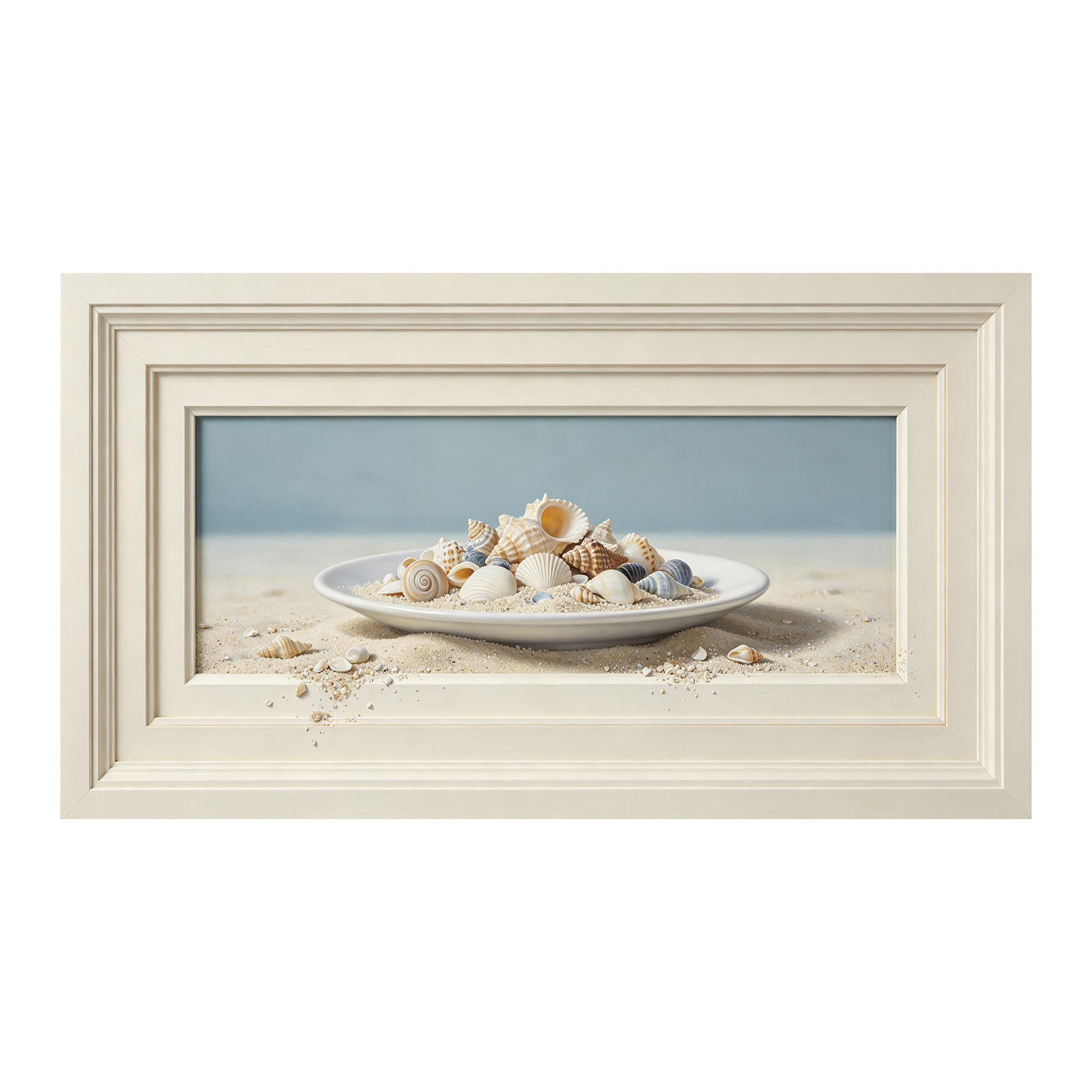 Yzpallescene 3D Framed Wall Art 50cm×100cm Coastal Marine Shells Seascape Realistic Trompe L'oeil Large Size SelfAdhesive Removable Wall Decor Prints Artwork for Living Room Bedroom Office