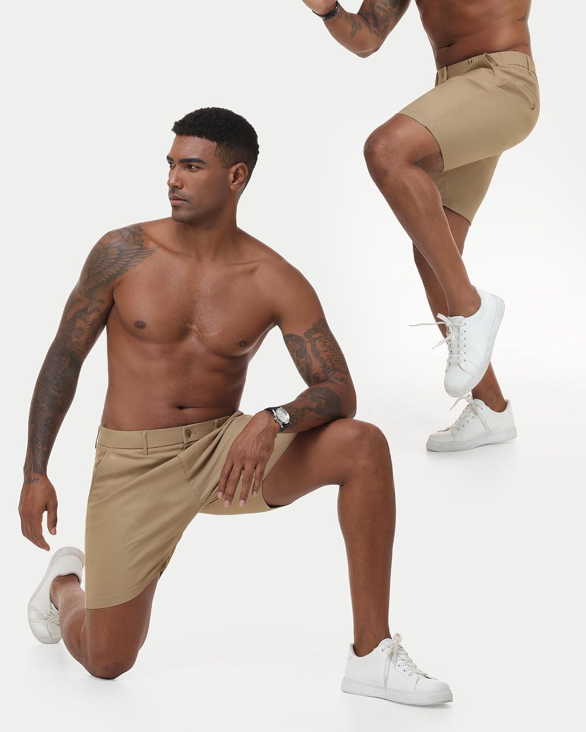 ZKMAN Men's 7" Slim Fit Performance Stretch Skinny Tapered Dress Chino Shorts Expandable Waist Lightweight Casual Short