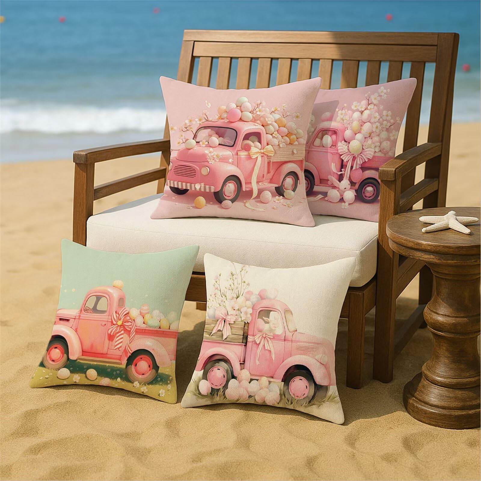 Outdoor Kissen Rosa Kissenbezug 60x60 cm 4er Set Balkon Dekokissen Ländlich Outdoor Kissenhülle Wasserdichte Samt Doppelseitiger Gedruckte Sofakissen Garten Balkon Zierpolster OutdoorDeko,Gift z-611