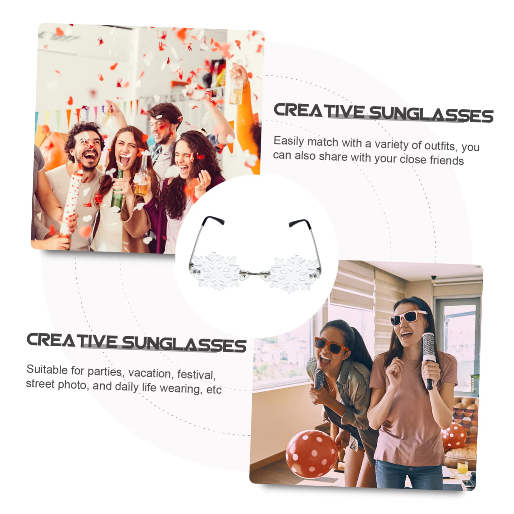 TINEASUR Snowflake Sunglass Frameless Party Glasses Christmas Novelty Glasses for Women