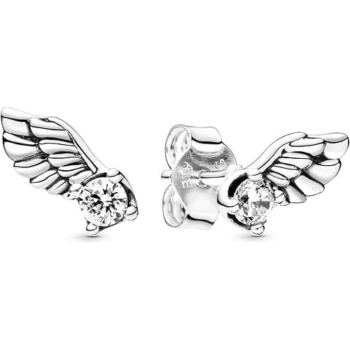 PANDORA Sparkling Angel Wing Stud Earrings - Elegant Earrings for Women - Great Gift for Her - Made with Sterling Silver & Cubic Zirconia