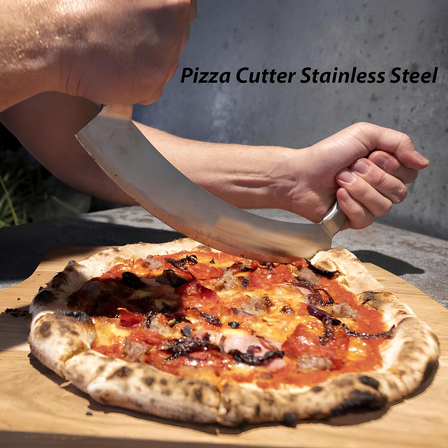 SENTAVIL Pizza Cutter Stainless Steel Double-Sided Handle Grip Cutter Slicing Tool for Pizza, Garlic Bread, Sandwich (1 Pc)