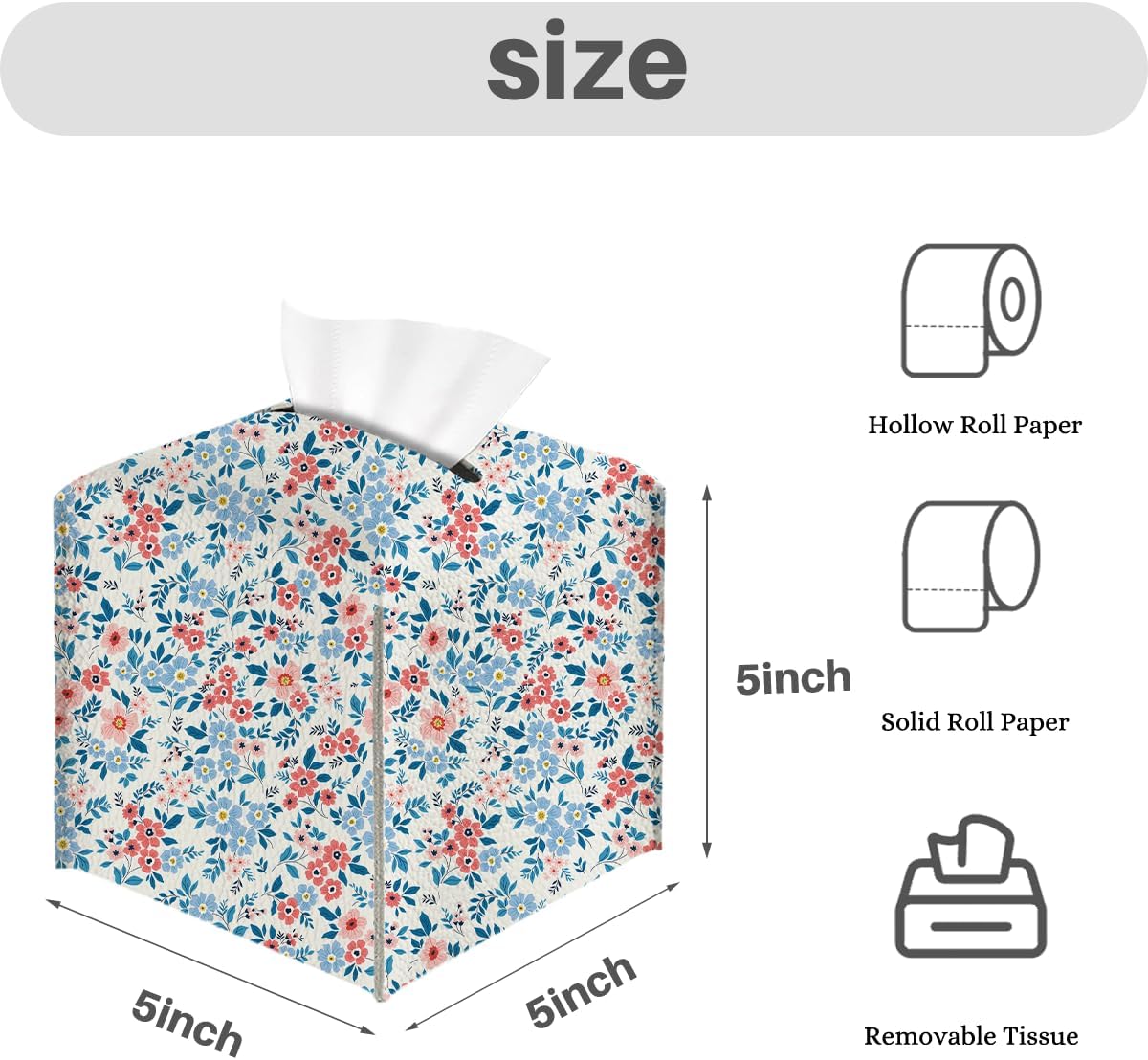 Floral Tissue Box Cover, Tissue Box Holder for Home, Restaurant