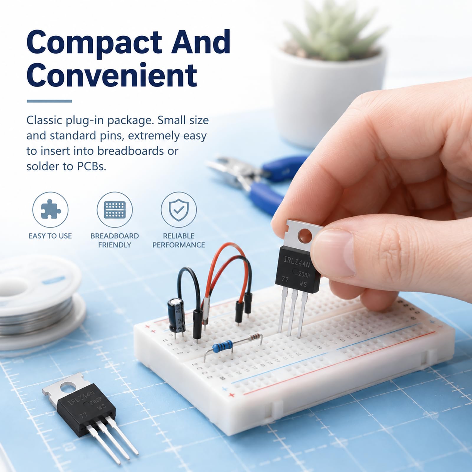 10 Stück IRLZ44N Transistor, N-Kanal MOSFET TO-220 55V 49A Logic Level Feldeffekttransistoren für Netzteile, Schaltungen, LED Steuerung und DIY Projekte, hohe Effizienz und schnelle Schaltleistung.