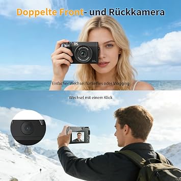 Digital Camera 5K 75MP Camera with Dual Camera Vlogging Camera for Videos with WiFi 3 Inch Compact Camera for Beginners 18X Digital Zoom Auto Focus with 64GB Card 2 Batteries