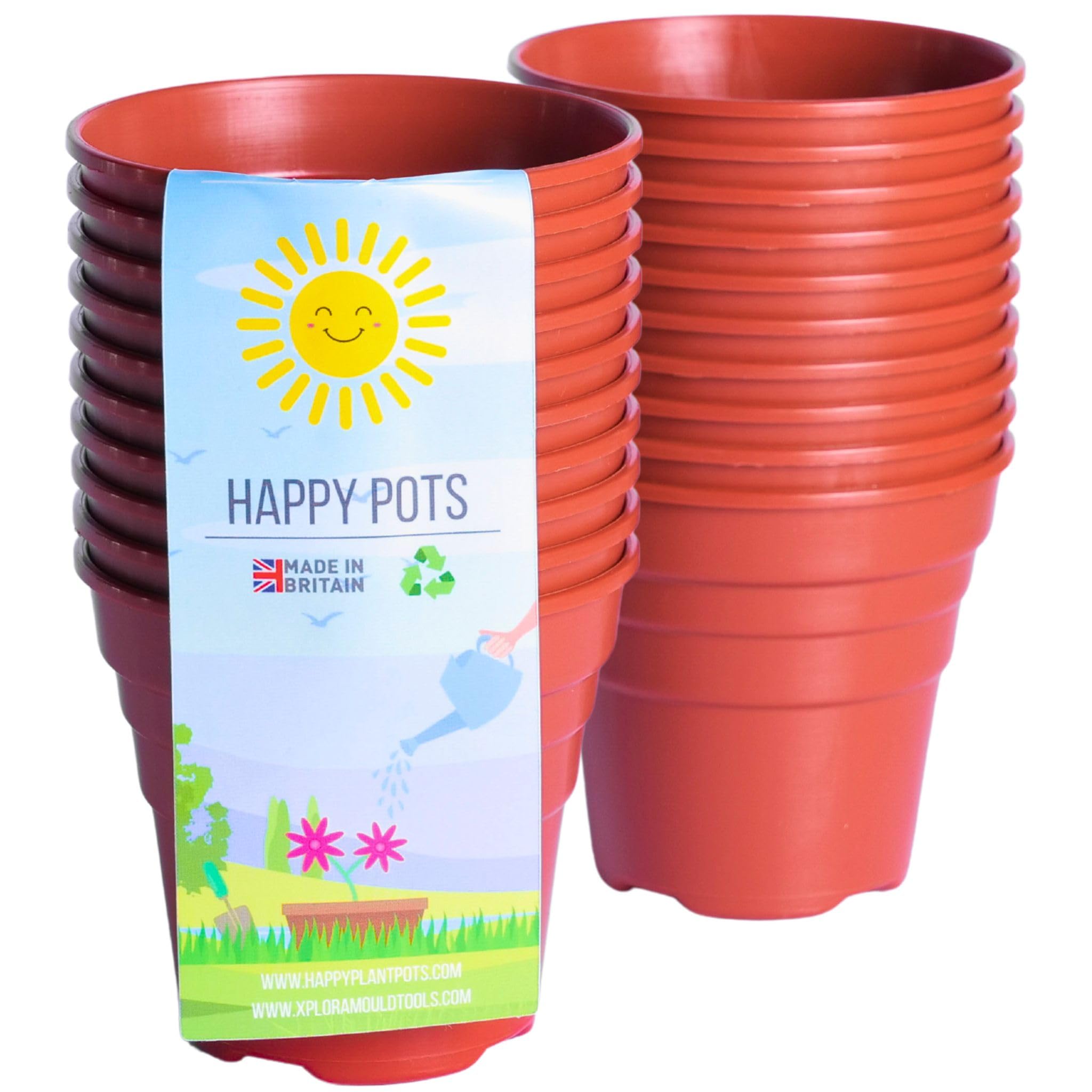 HAPPY POTS, 7.5 cm glossy terracotta, 20-pack plastic flower pots