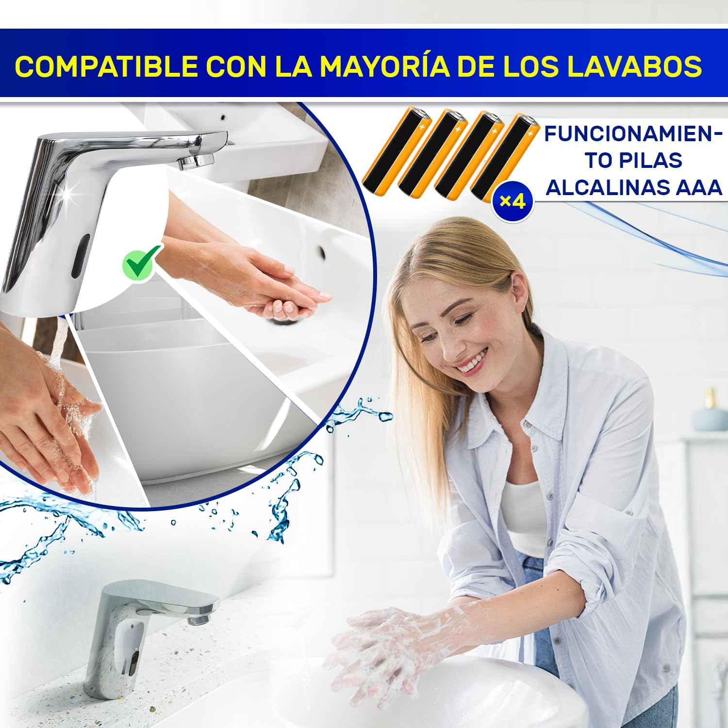 Grifo Sensor Automatico para Lavabo se Abre y Cierra por Infrarrojos y Funciona con Pilas - Garantía de 10 Años - MONTERAL