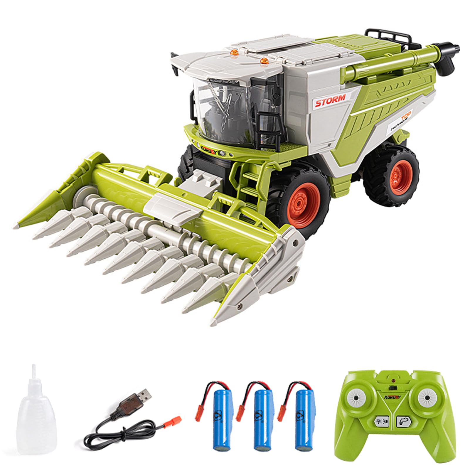 Kodbiby Remote Control Cars 1/24 Remote Control Combine Harvester 6-Channel 2.4GHz Spray LED Lights Sound Remote Control Tractor Toy Green Farm Toy Gifts for Teens Adults Corn Cutting Head