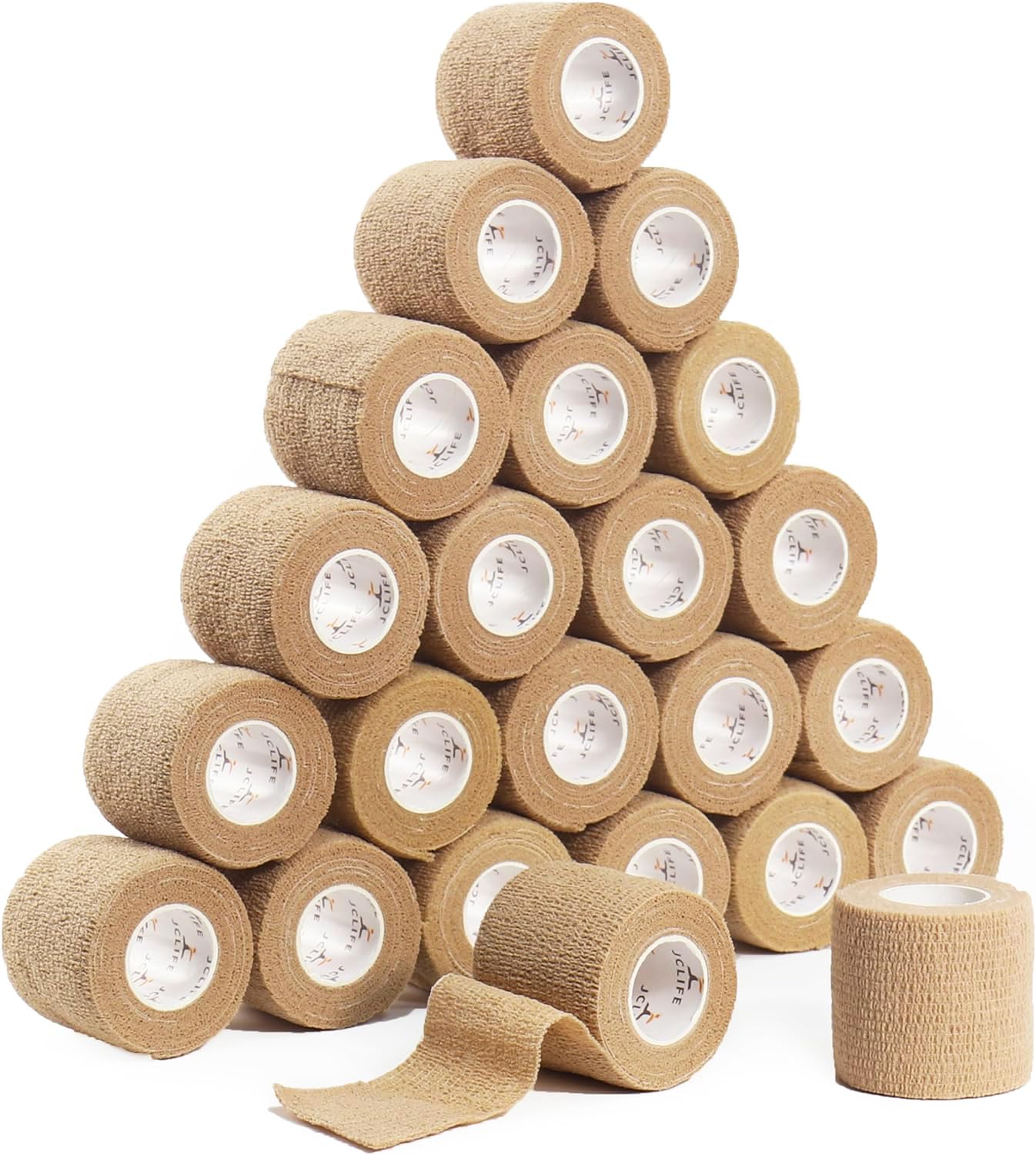 JCLIFE 24 Rolls Cohesive Bandage Wrap, Self Adherent Sport Wrap Tape 5cm x 4.5m Stretch Bandage Wrap Athletic Tape, for Sports Injuries, Wrist, Ankle sprains and Swelling (Beige)