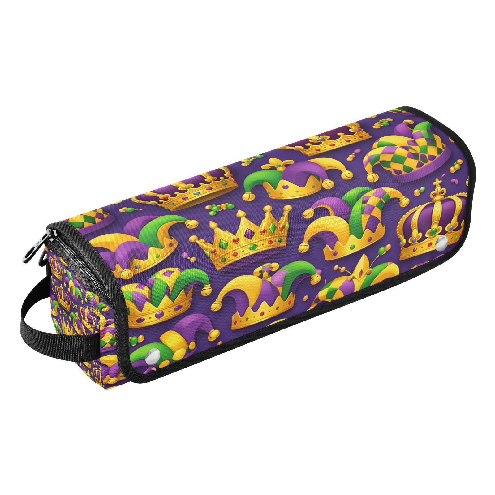 Mardi Gras Hats Hair Tools Travel Bag Portable Hair Accessory Organizer with Heat Resistant Mat 2 in 1