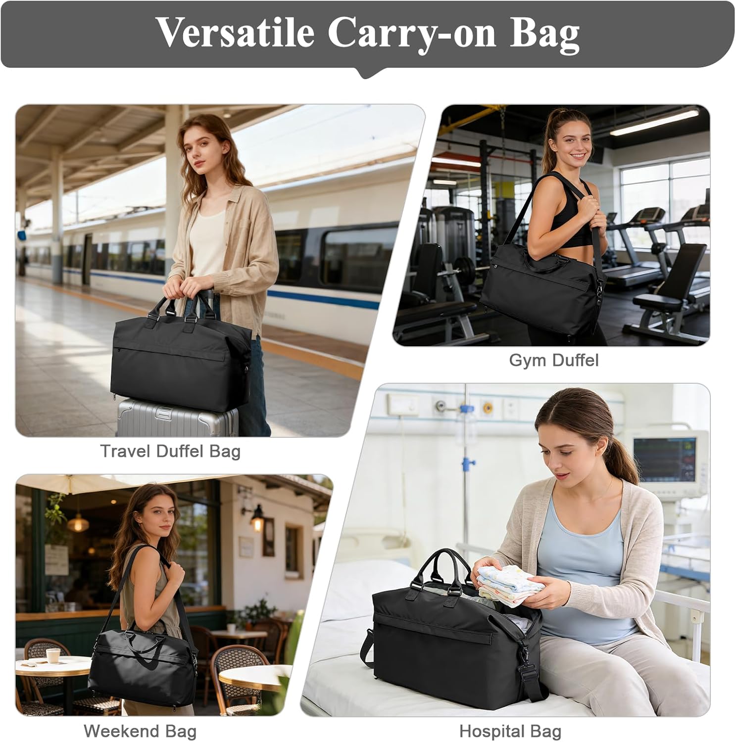 Travel Duffel Bag,Carry-On Overnight Weekender Bags for Women,Personal Item Travel Bag with Shoes Compartment,Sports Gym Bag