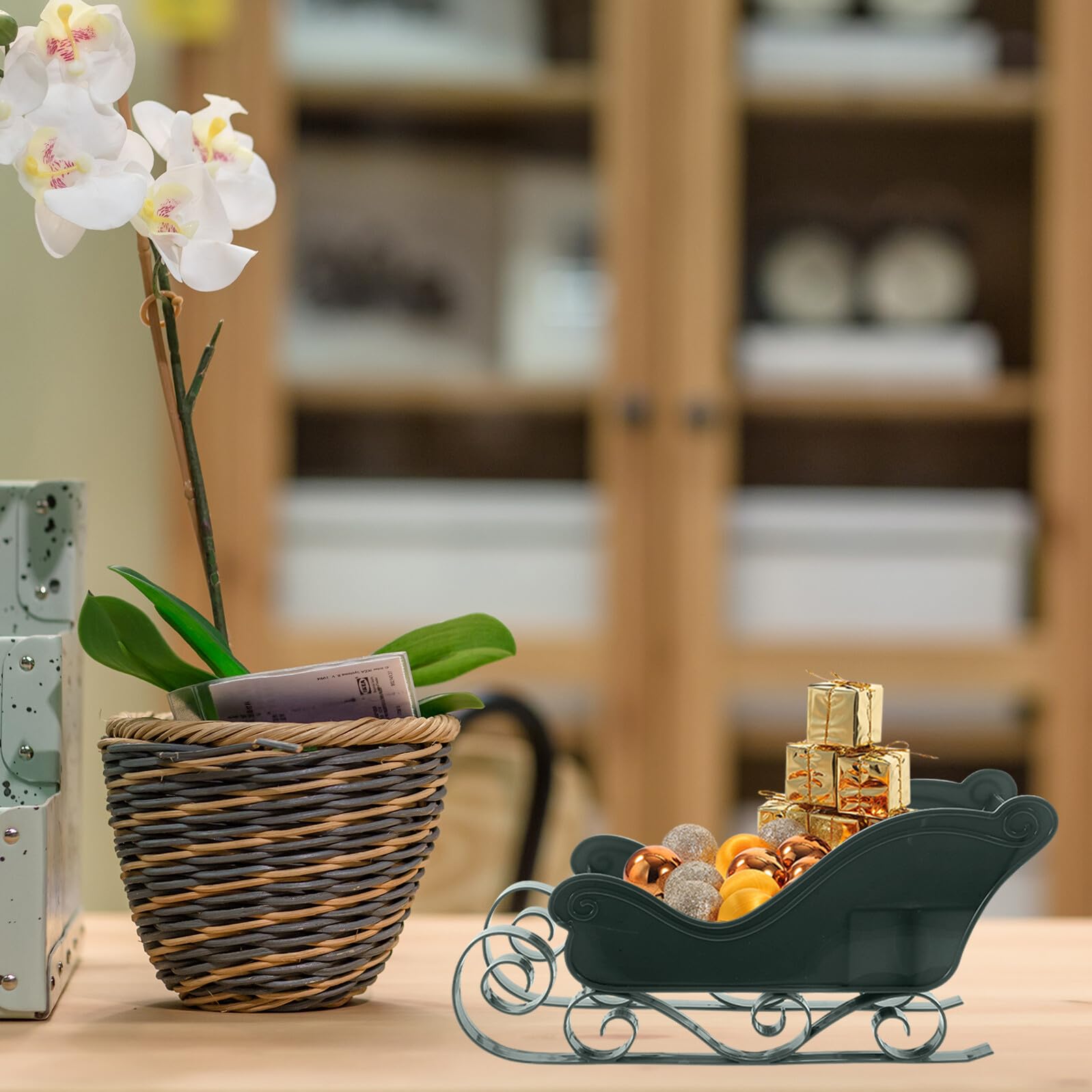 Juego de 3 Adornos de Trineo Navideño Verde Oscuro para Escritorio y Centro de Mesa Decoración Colgante para Árbol de Navidad Porta Dulces de Plástico para Fiestas y Ambiente