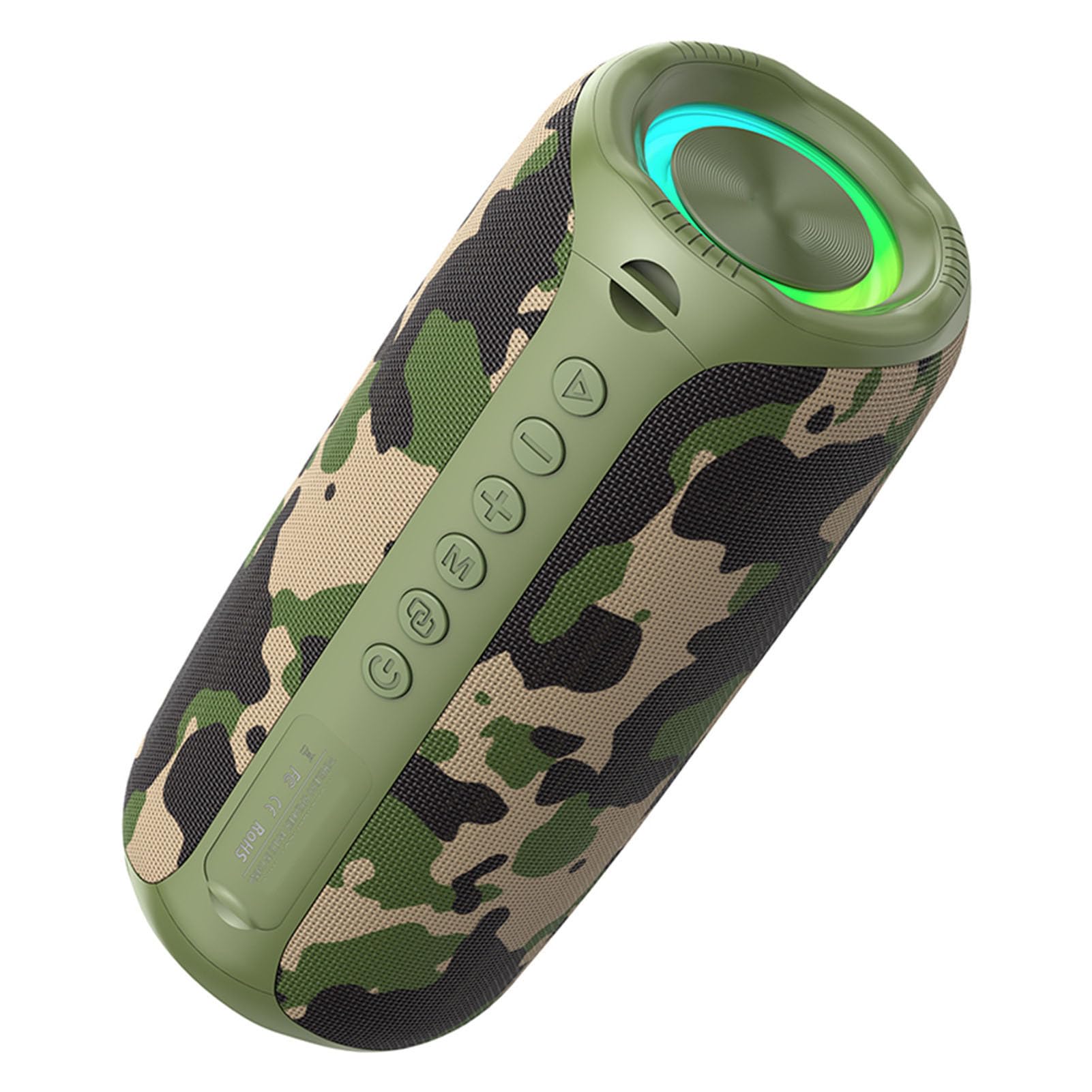 Cocoarm Altoparlante Portatile Wireless con BT 5.4, Altoparlante Wireless Full Range Driver da 52 Mm, Luci RGB, Suono a 360 Gradi, 3600 MAh Ricaricabile per Uso Esterno per Feste in Casa (Camuffare)