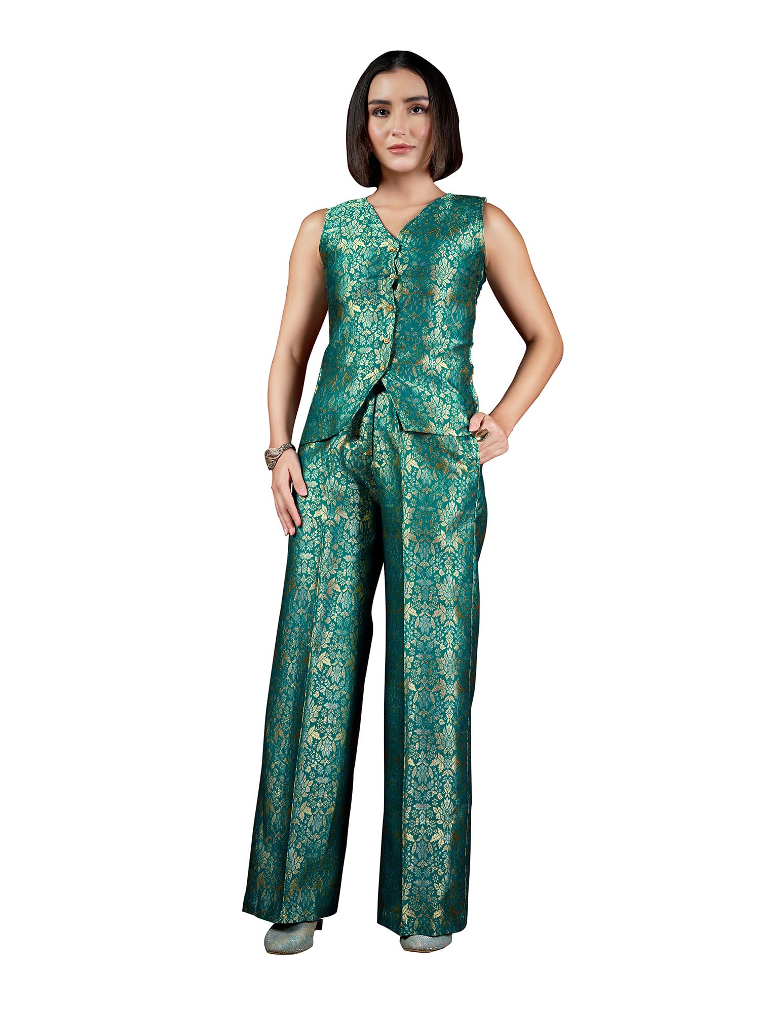 Women's Sleeveless Shirt Pant Printed Co-Ords Set