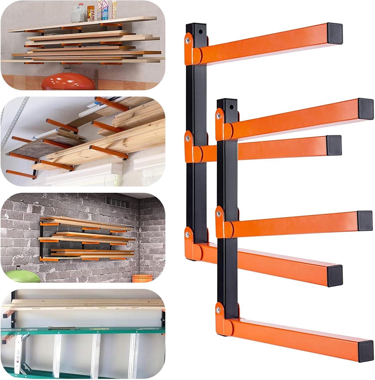 KESTY Estantería metálica para almacenamiento de madera, montaje en pared y almacenamiento de madera, 3 niveles, soporta hasta 360 libras, para almacenamiento interior y exterior para garaje, sótano y