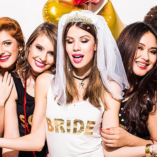 Miniatura 4 de YARIEW Corona dorada + velo de novia, tiara nupcial de boda con diamantes de imitación, decoraciones de despedida de soltera, regalo para mujeres y