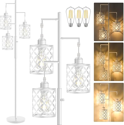 Miniatura 17 de Lámpara de pie regulable de 68 pulgadas, lámpara de pie de granja con elegante jaula de metal, lámparas de pie industriales de árbol alto para sala