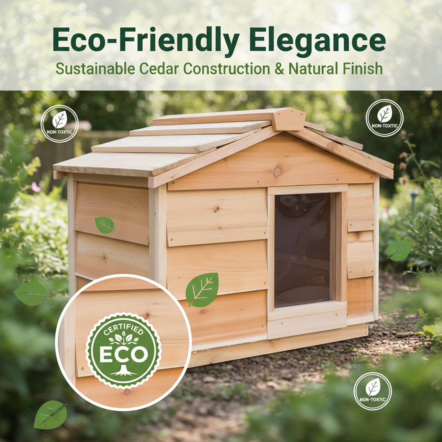 CozyCatFurniture Large Insulated Cat Shelter for Outdoor Cats, Wooden Cat House for Winter & Summer, Waterproof Condo for Feral & Stray Cats