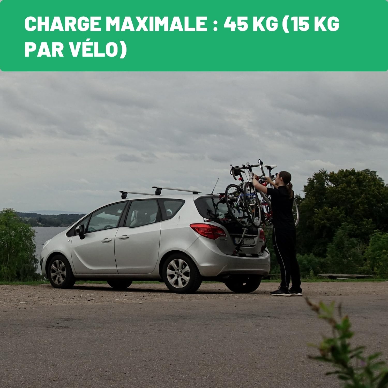 Mont Blanc Porte-vélos sur Hayon Rear Trail Hatch H - 3 Vélos | Porte-vélos sur hayon, 3 vélos, charge 45 kg. Coussins caoutchouc anti-rayures, sangles incluses, sans attelage.