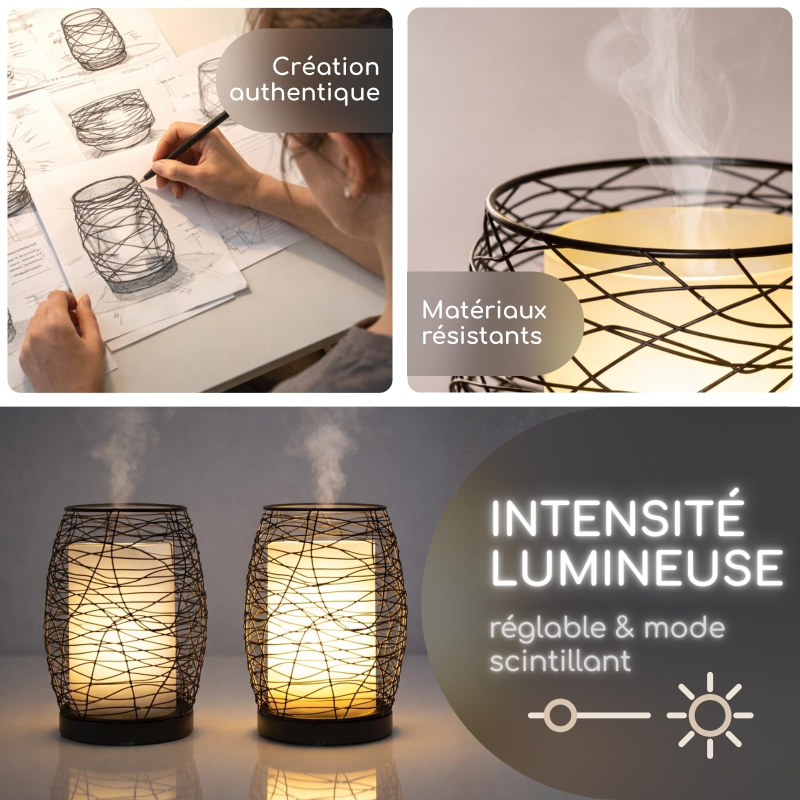 Zen’Arôme Diffuseur d’Huile Essentielle Volupsia – Diffuseur Ultrasonique Aromathérapie à Froid - Diffuseur Électrique Parfum Maison avec Télécommande - Éclairage LED Effet Bougie – en Métal et Verre
