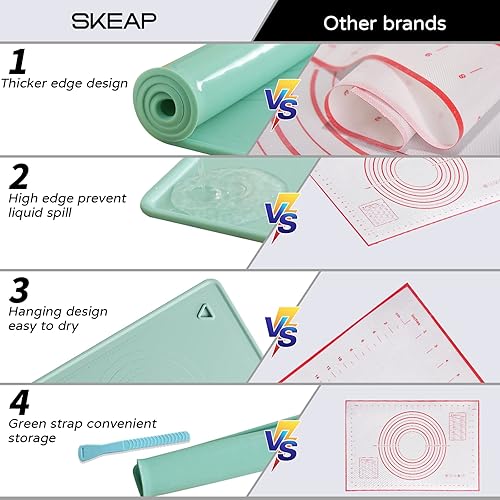 Miniatura 3 de Tapete de silicona para hornear, 20 x 28 pulgadas, extra grande, antiadherente, con borde alto, tapete de silicona de grado alimenticio para hacer
