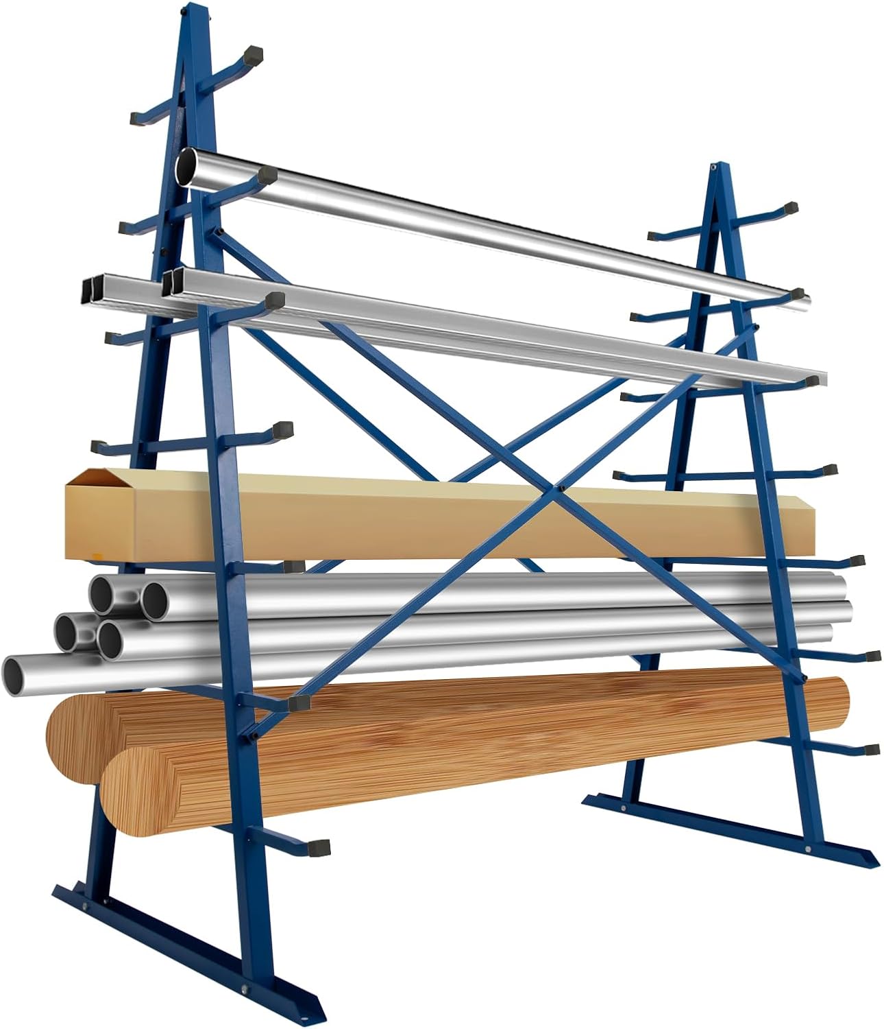 Horizontal Storage Rack 2000 LBS 60" W x 66"H x 40"D Lumber Storage Rack, Metal 7-layer Heavy Duty Pipe Lumber Organizer Shelf, Garage Shelving with Adjustable Arms for Garage Basement Pantry