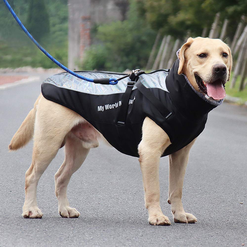 Idepet Manteau de Chien Veste Chaude, Combinaison de Neige réfléchissante pour Animaux de Compagnie imperméable en Plein air pour Chien vêtements Tenue Gilet avec Trou de Harnais