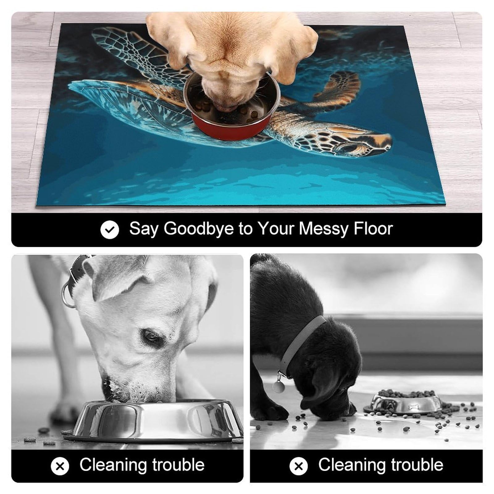 Sea Turtle2 Tapis de nourriture pour chat – Tapis d'alimentation antidérapant pour chien facile à nettoyer pour la nourriture et l'eau, tapis de gamelle pour chien et chat, 61 x 81,3 cm