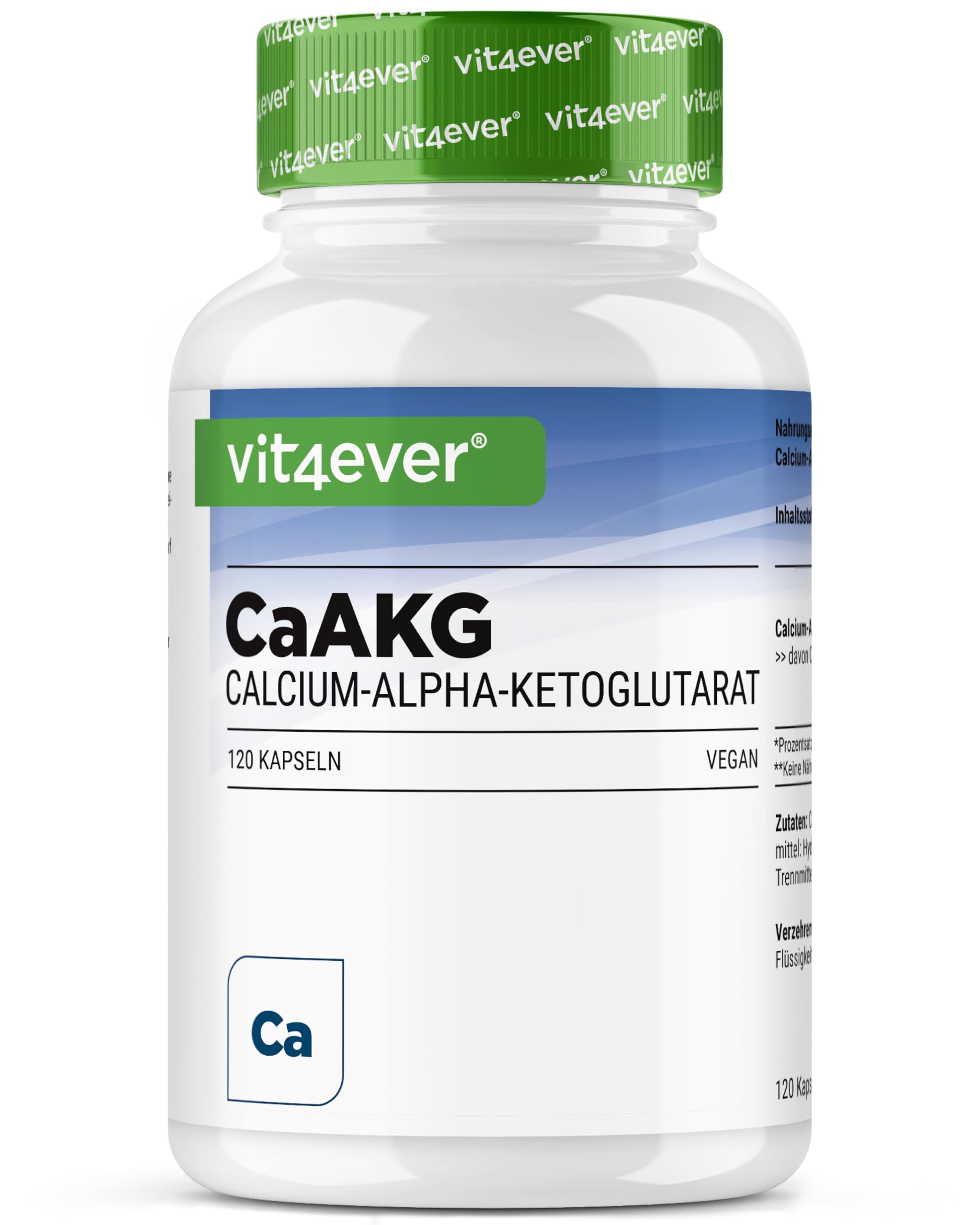 CaAKG - Calcium-Alphaketoglutarat - 120 Kapseln - Hochdosiert mit 1100 mg Tagesdosis - Reines Calcium & Alphaketoglutarat ohne unnötige Zusätze, vegan