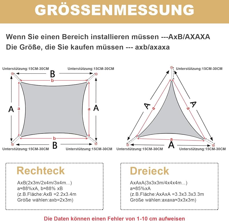 AXT SHADE Vízlepergető Háromszög Napvitorla 3x3x4,25m UV Védelemmel