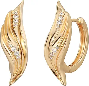 FETTERO Hoop Earrings for Women, 14K Gold Plated Lightweight Huggie Leaf Snake Bar Gold Hoops, Hypoallergenic Gold Earrings for Women Ear Piercing Jewelry