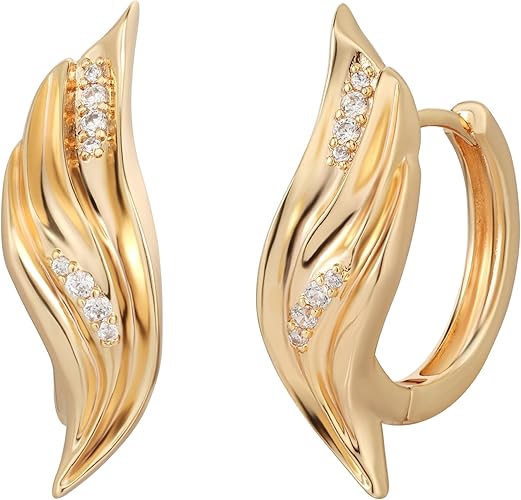 FETTERO Hoop Earrings for Women, 14K Gold Plated Lightweight Huggie Leaf Snake Bar Gold Hoops, Hypoallergenic Gold Earrings for Women Ear Piercing Jewelry