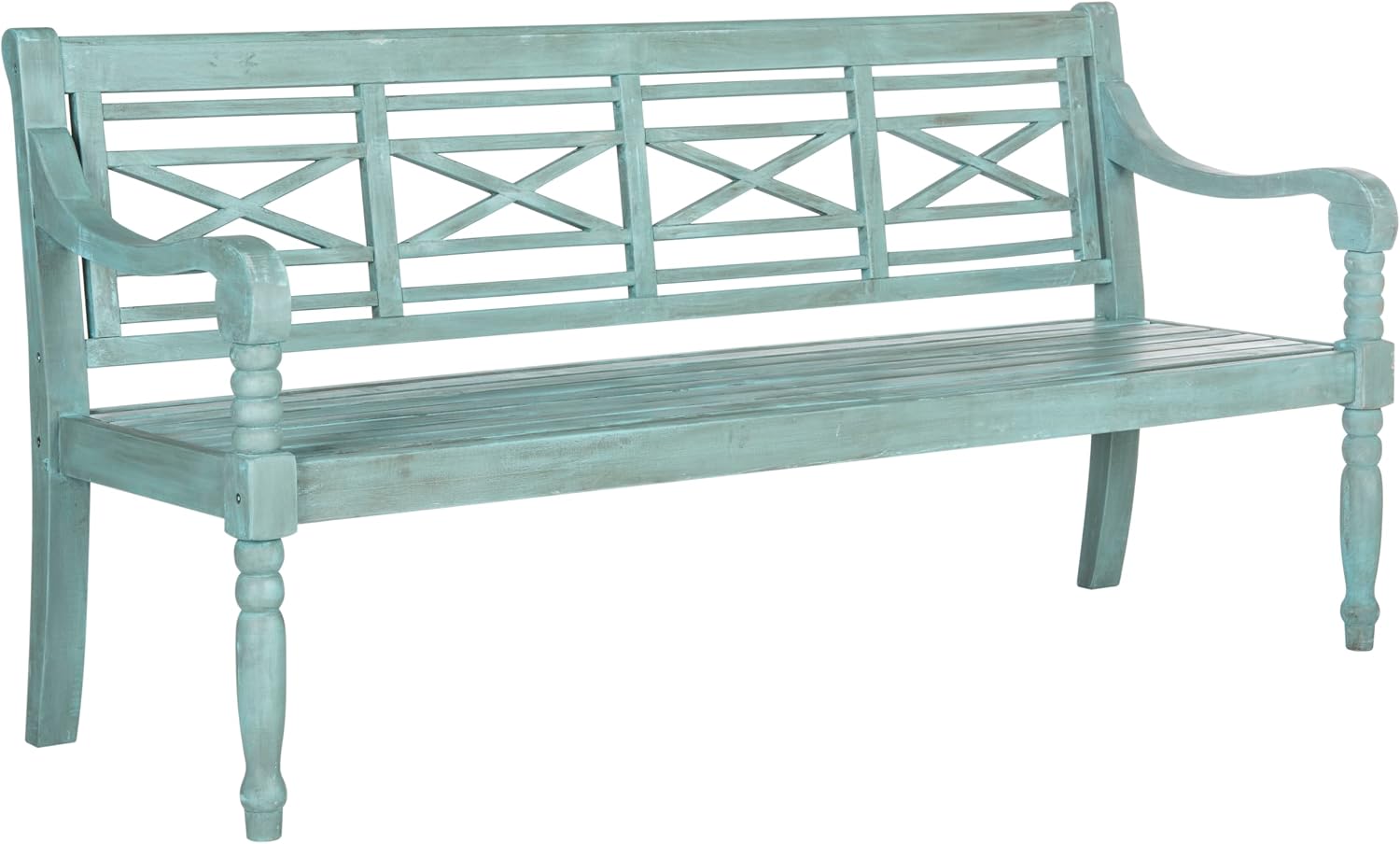 SAFAVIEH Outdoor - Karoo Garden Bench - Natural - Solid Wood - Cross-Hatch Lattice Cottage Design - Ideal for Patio, Deck, Porch, Garden, 16.7" Seat Height (PAT6704B)