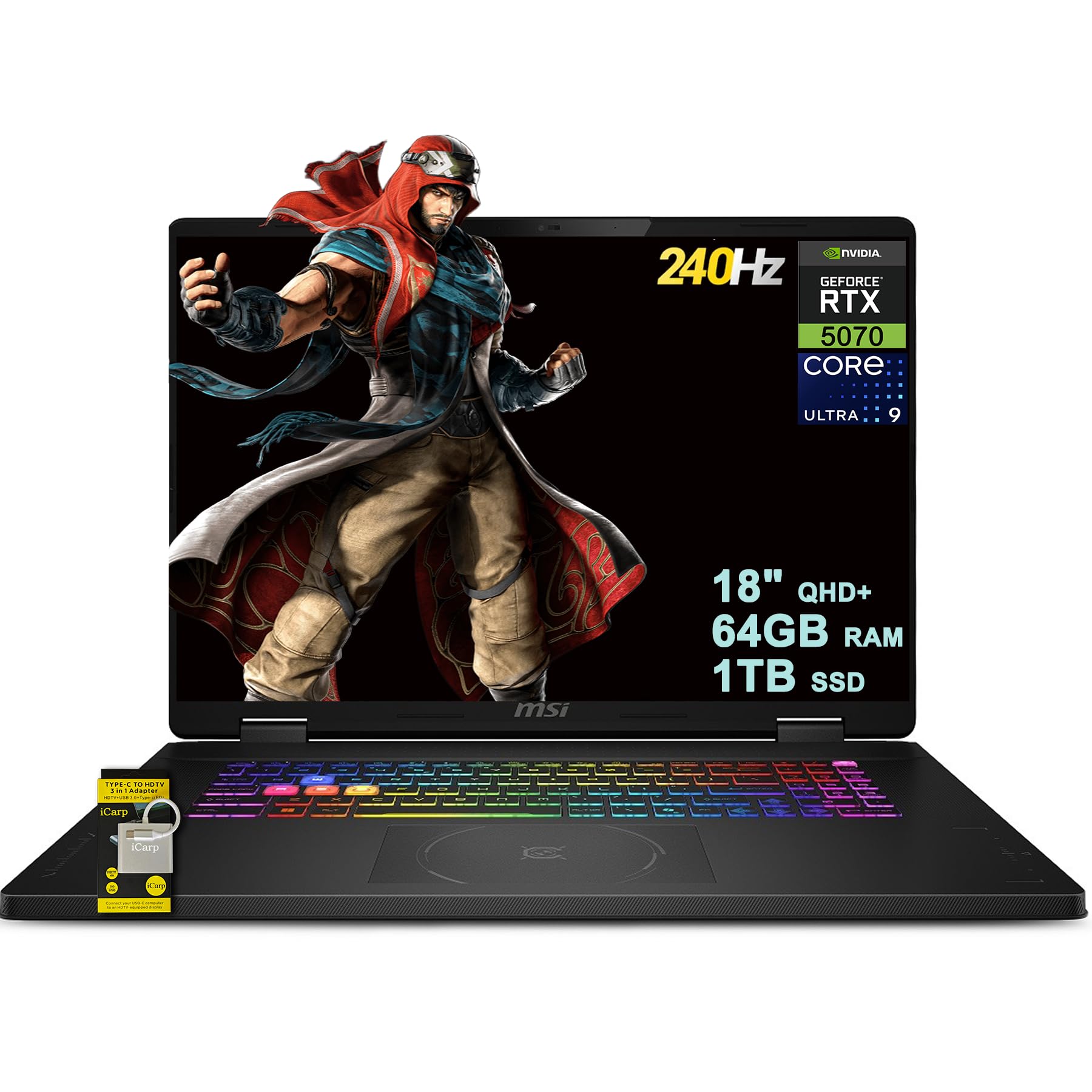 MSI Crosshair 18 HX AI Gaming Laptop 18" QHD+ 240Hz (100% DCI-P3) Intel 24-core Ultra 9 275HX (>i9-14900HX) 64GB DDR5 1TB SSD GeForce RTX 5070 (fino a 798 AI TOPS) RGB retroilluminato Thunderbolt
