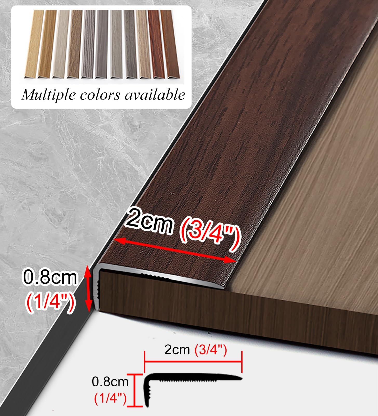 Listwy przypodłogowe, Listwa wykończeniowa podłogowa ze stopu aluminium z usłojeniem drewna, listwy przejściowe progowe do podłóg drewna/płytek/winylu(Style 2,20mm (0.8in) Wide)